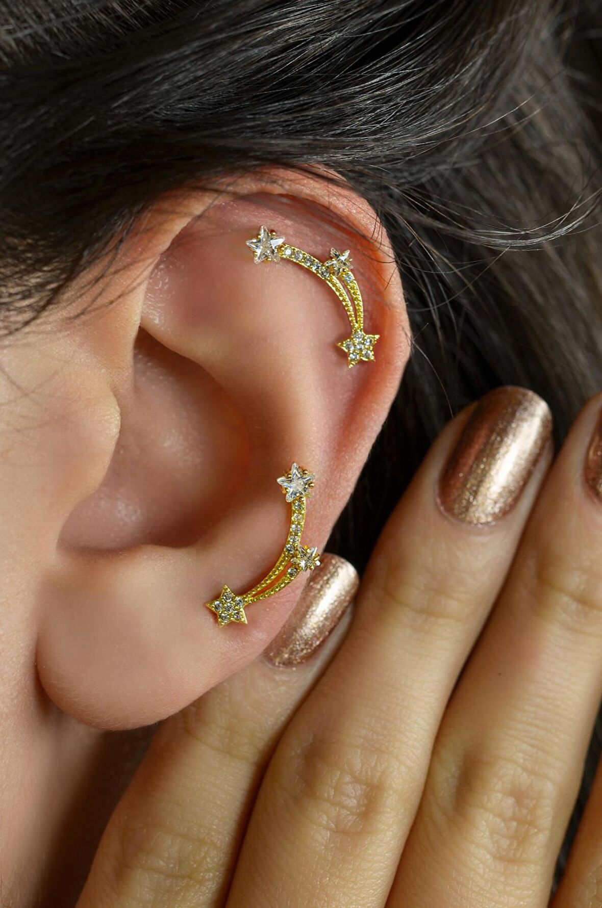 Kuyruklu Yıldız Kıkırdak Küpesi Gold Renk