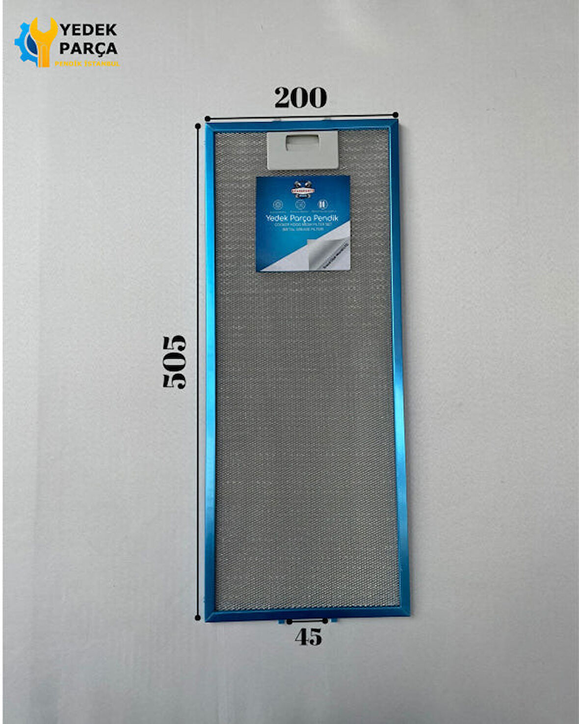 En 200mm Boy 505mm Arka Tırnak Arası 45mm Aspratör Filtresi