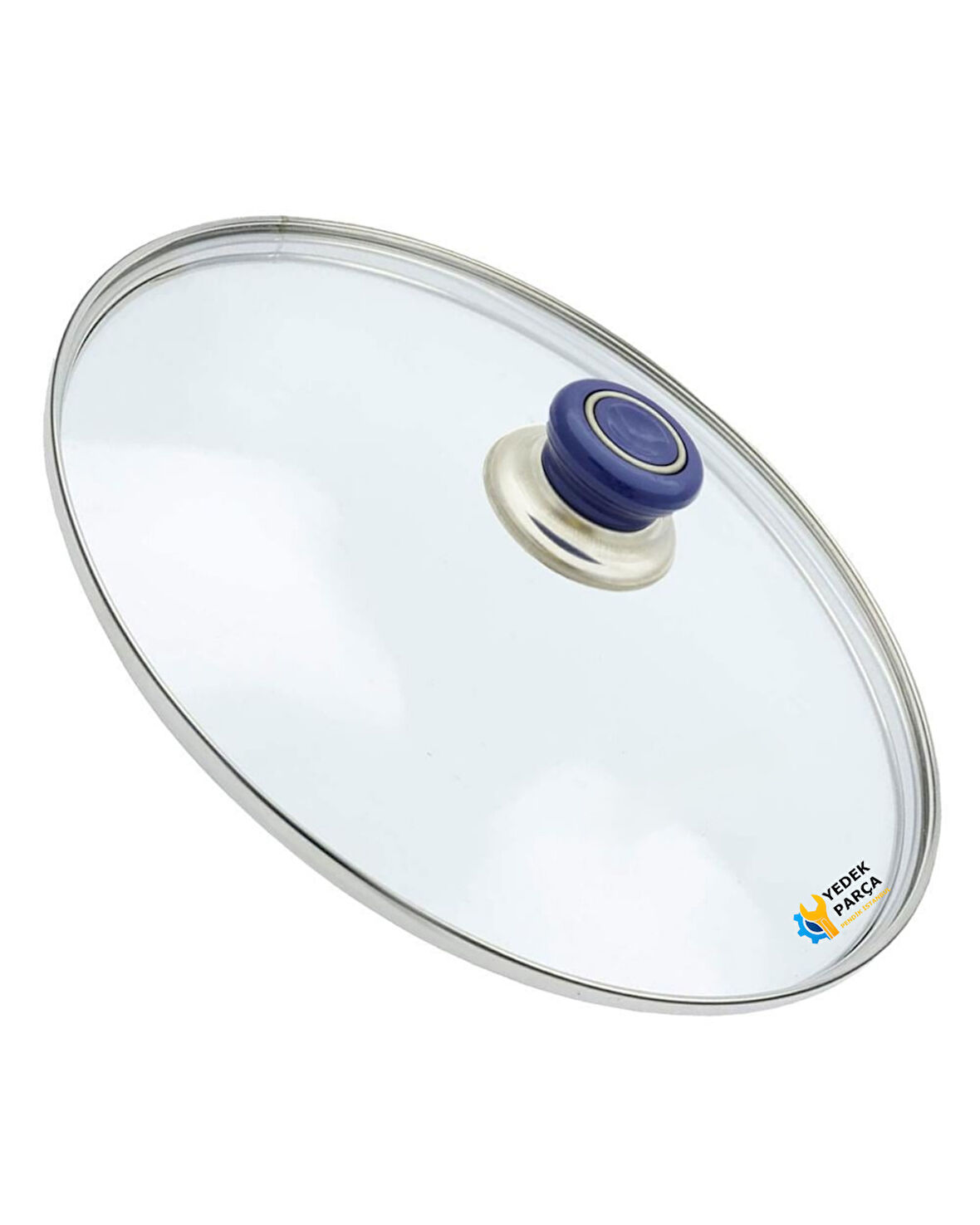 Tencere Sahan Tava Cam Kapağı Kapak 14 cm Lacivert Tutma Tepesi