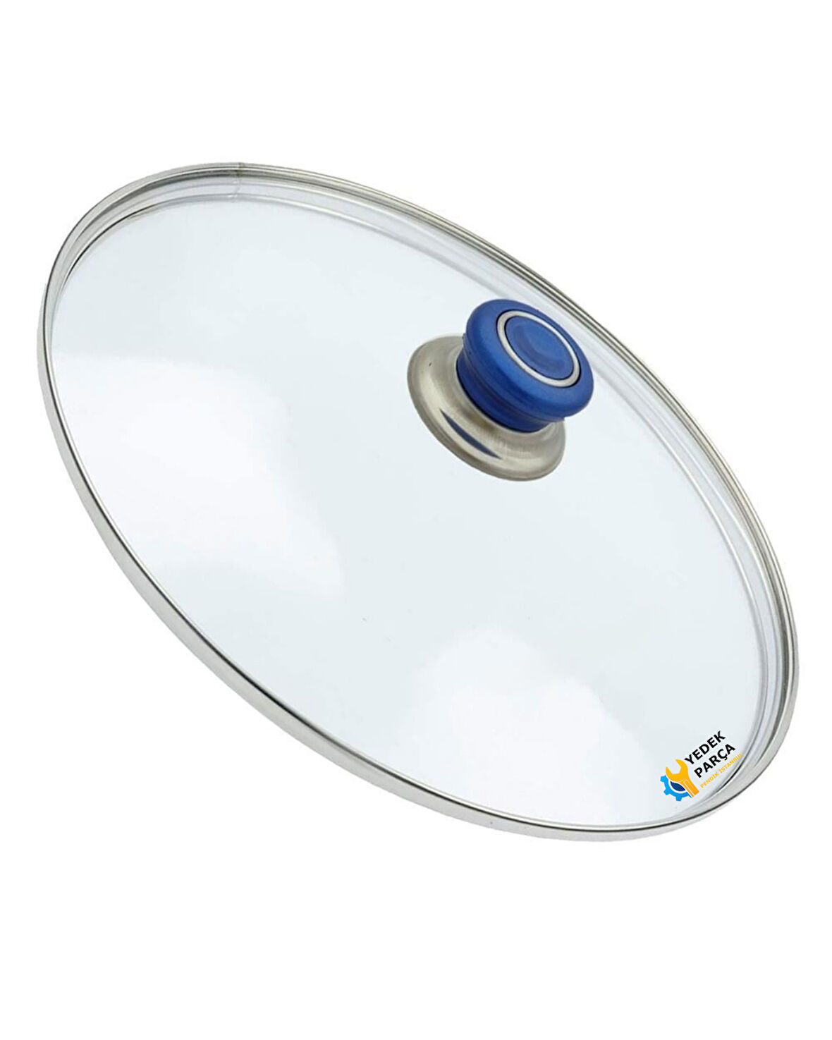 Tencere Sahan Tava Cam Kapağı Kapak 16 cm Mavi Tutma Tepesi