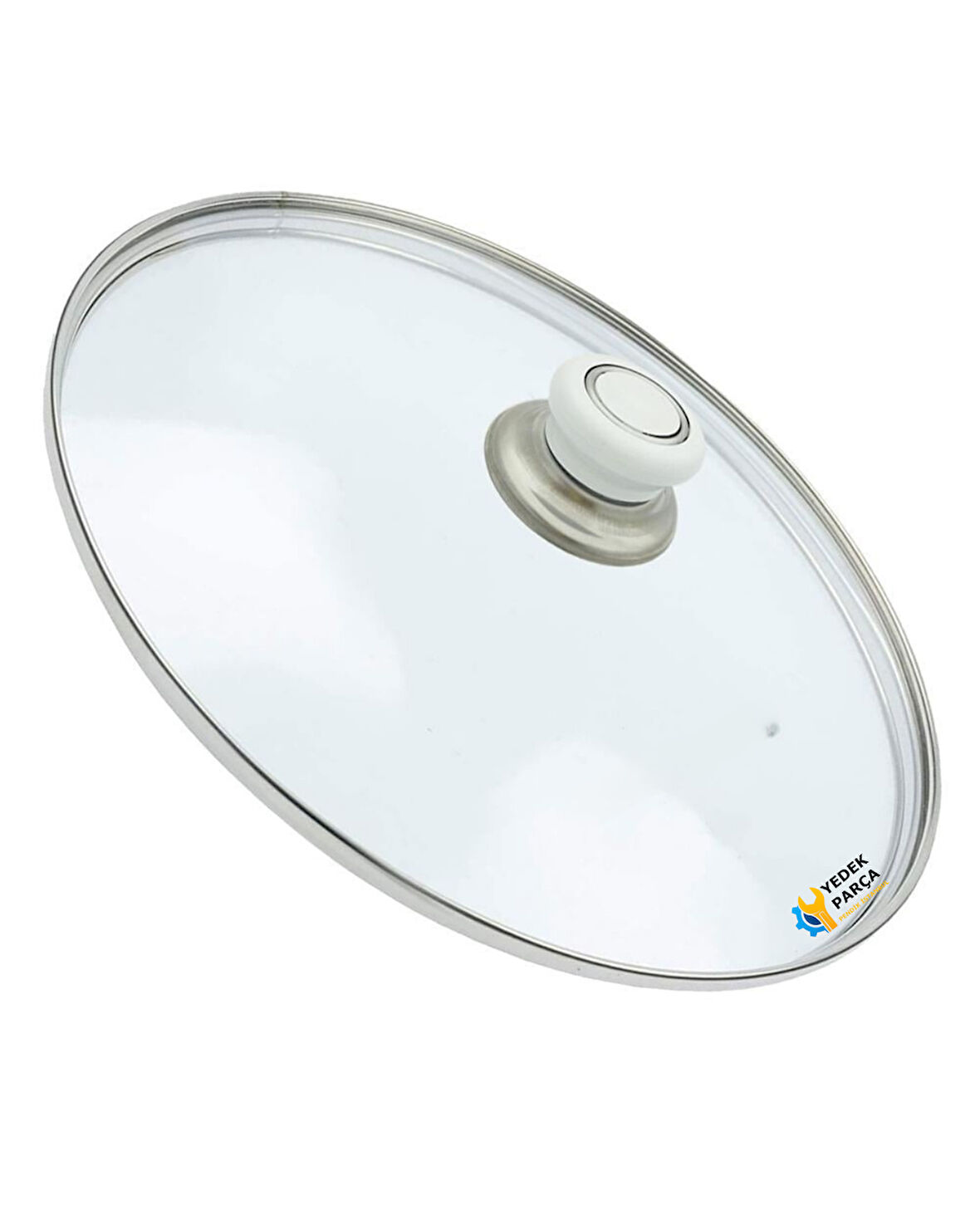 Tencere Sahan Tava Cam Kapağı Kapak 16 cm Beyaz Tutma Tepesi
