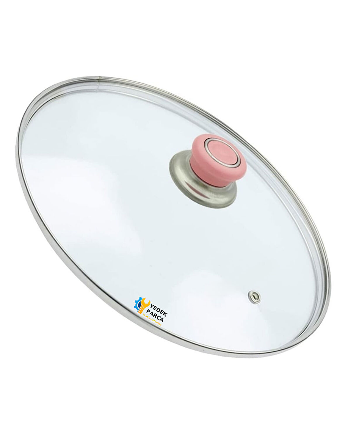 Tencere Sahan Tava Cam Kapağı Kapak 18 cm Pembe Tutma Tepesi