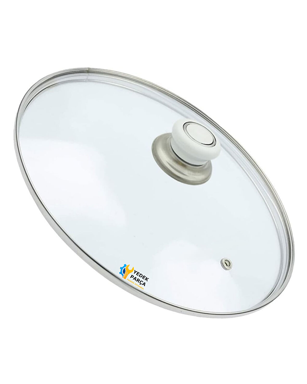 Tencere Sahan Tava Cam Kapağı Kapak 18 cm Beyaz Tutma Tepesi
