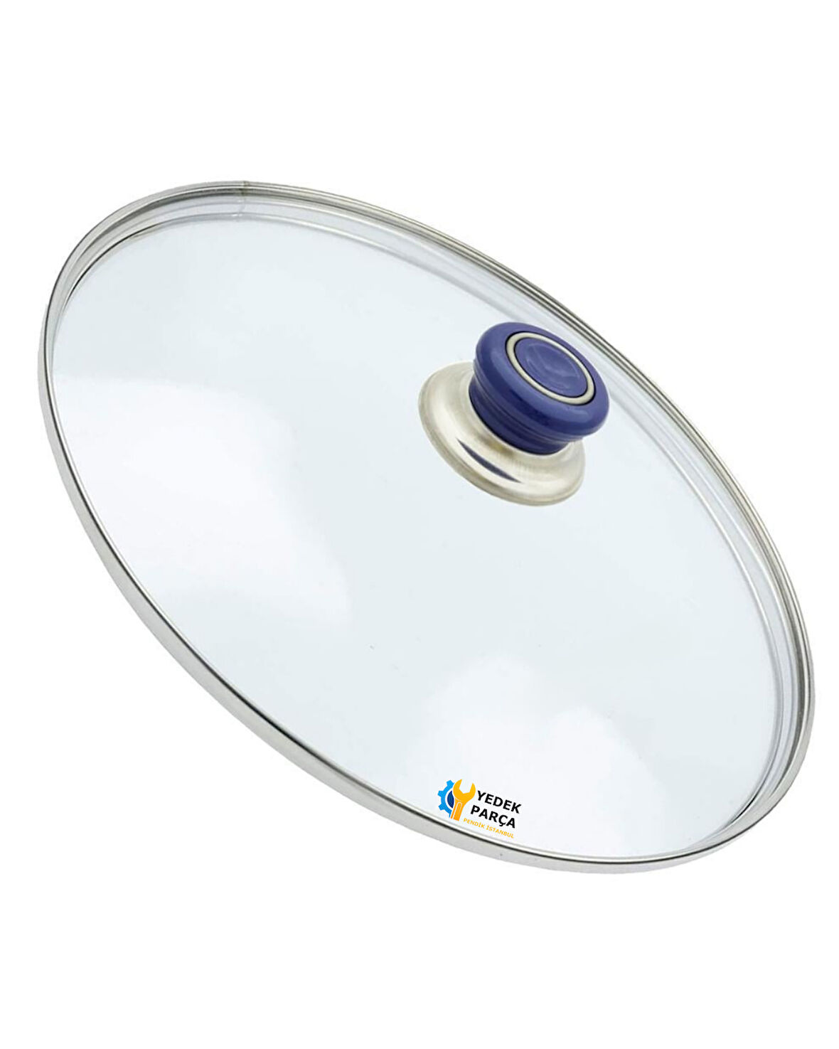 Tencere Sahan Tava Cam Kapağı Kapak 20 cm Lacivert Tutma Tepesi