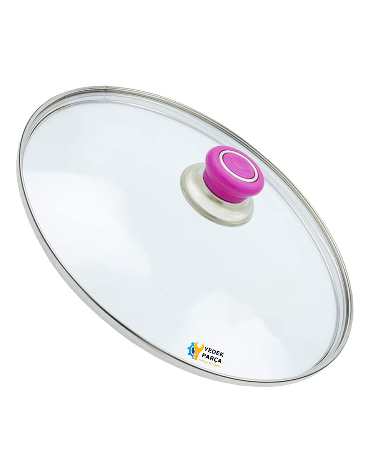 Tencere Sahan Tava Cam Kapağı Kapak 20 cm Fuşya Tutma Tepesi