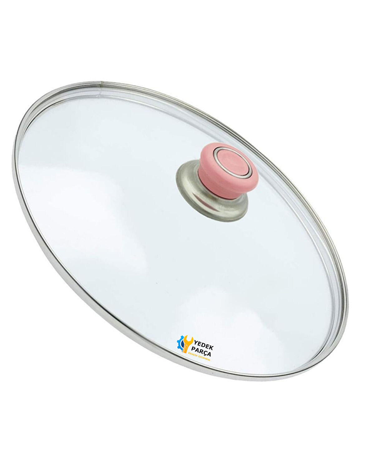 Tencere Sahan Tava Cam Kapağı Kapak 20 cm Pembe Tutma Tepesi
