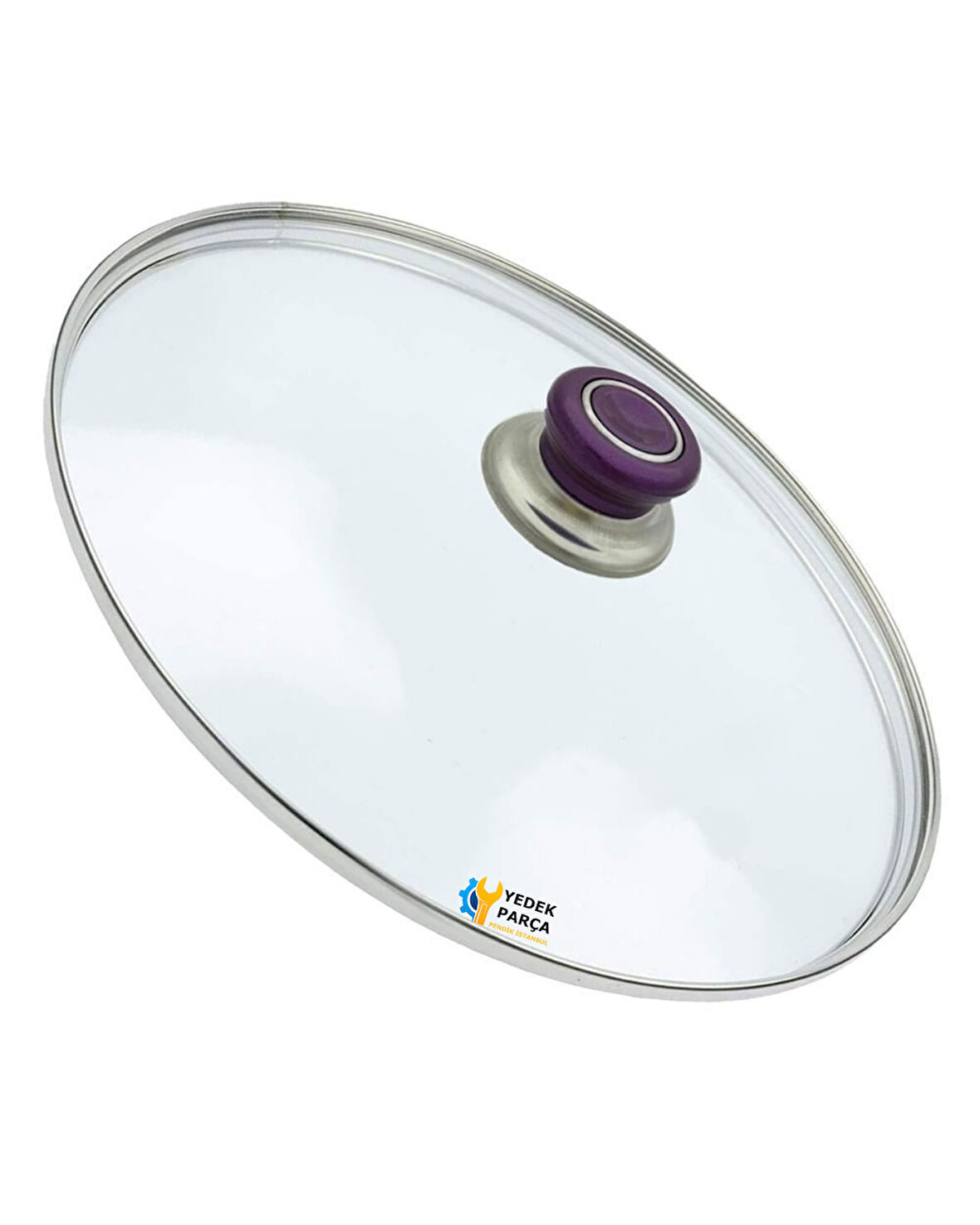 Tencere Sahan Tava Cam Kapağı Kapak 20 cm Mor Tutma Tepesi