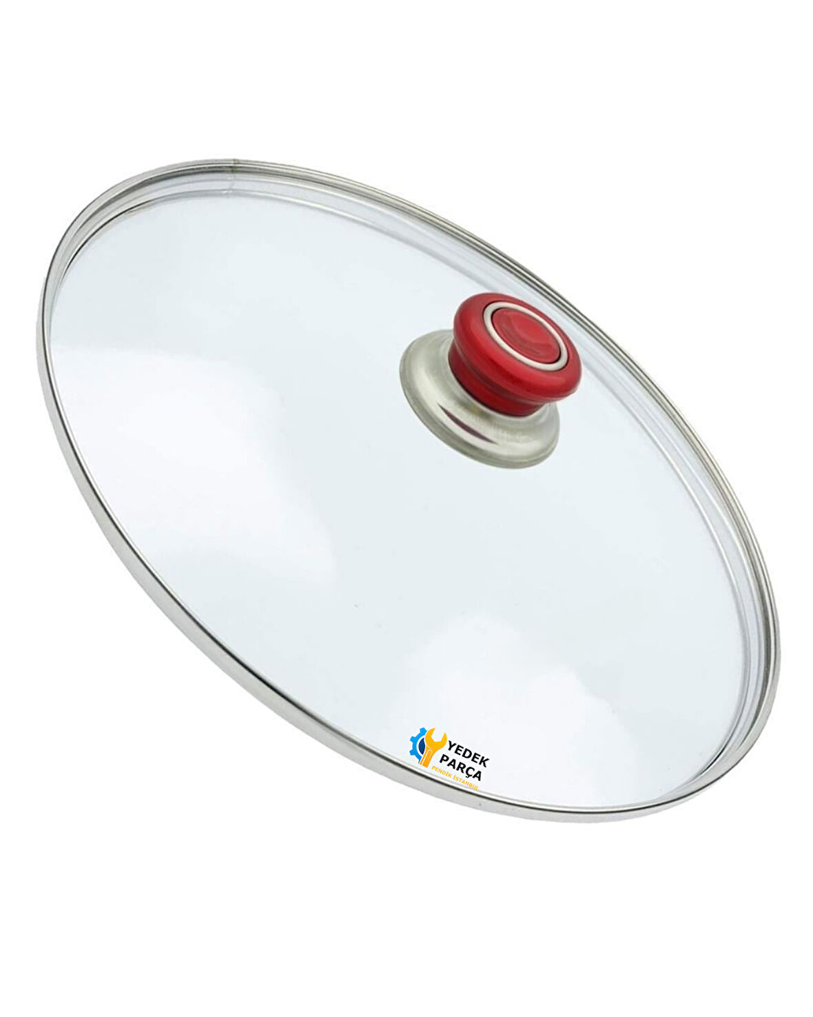 Tencere Sahan Tava Cam Kapağı Kapak 22 cm Kırmızı Tutma Tepesi