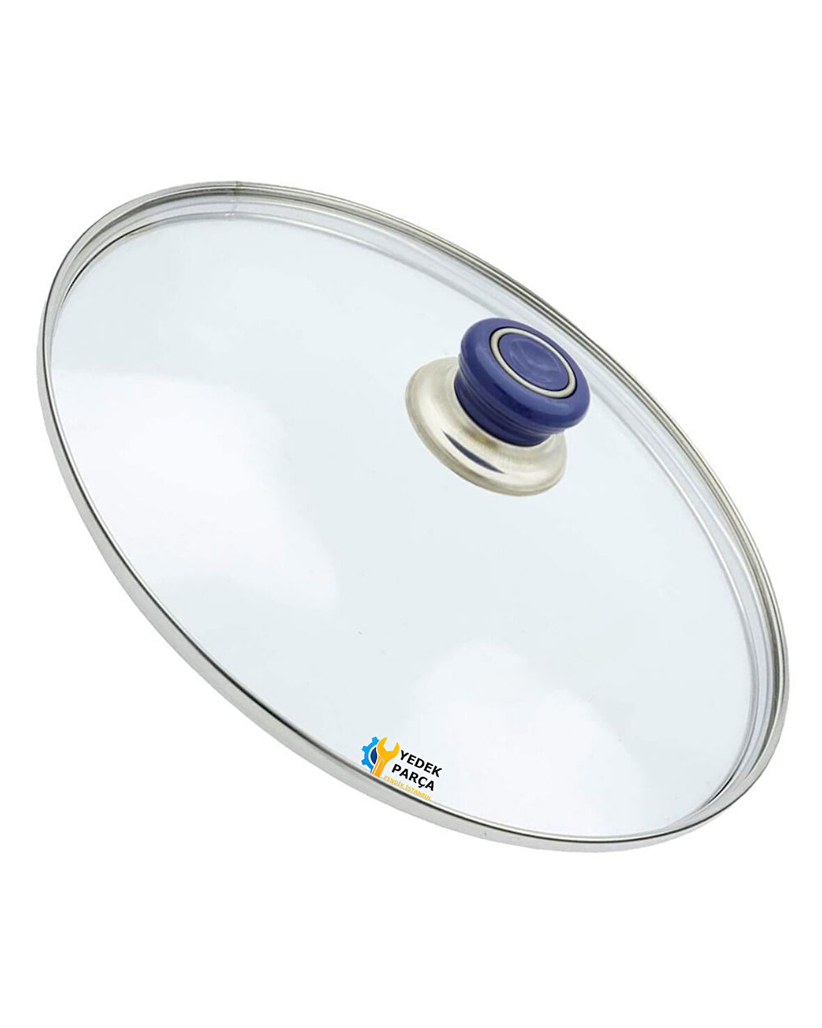Tencere Sahan Tava Cam Kapağı Kapak 22 cm Lacivert Tutma Tepesi