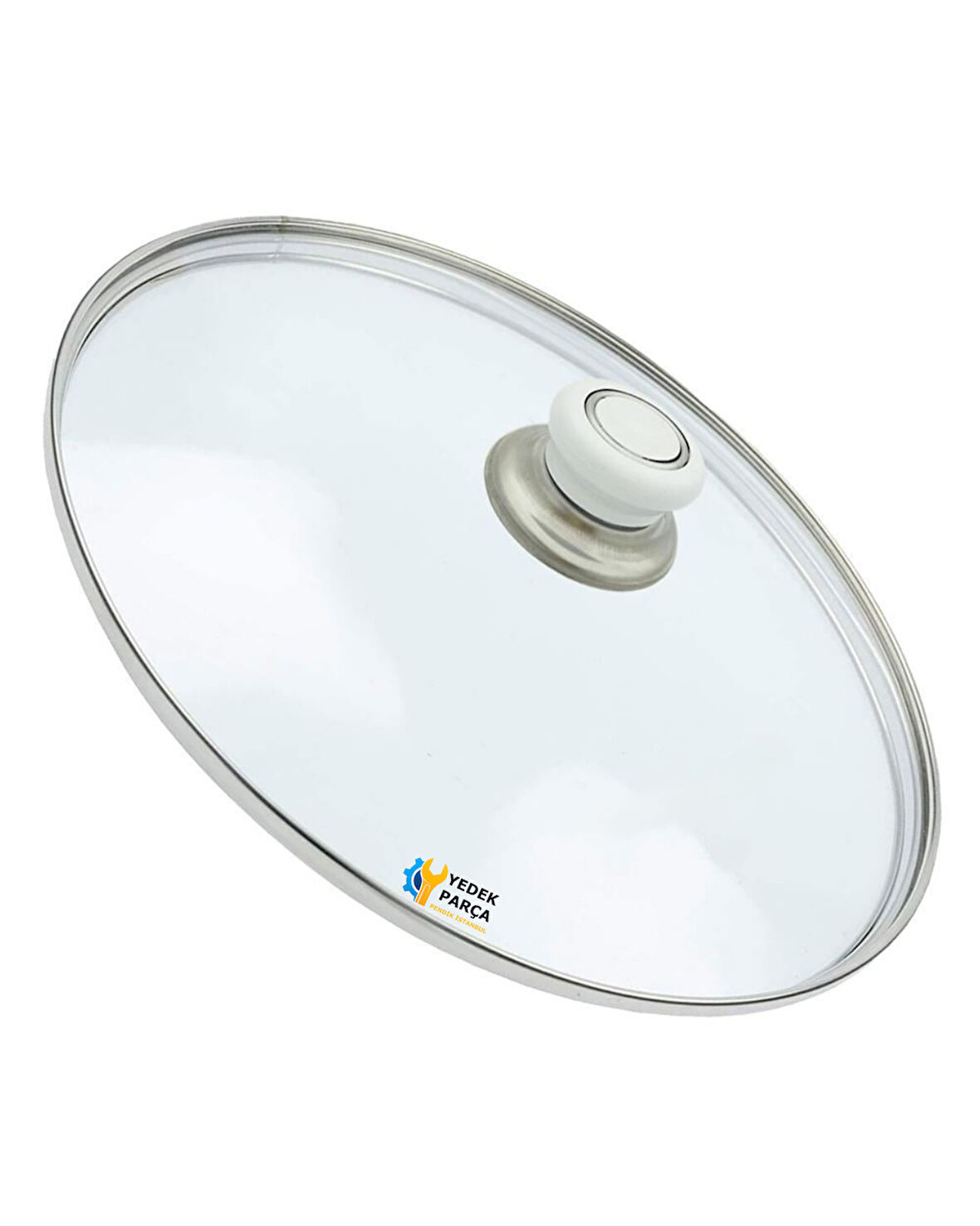 Tencere Sahan Tava Cam Kapağı Kapak 22 cm Beyaz Tutma Tepesi