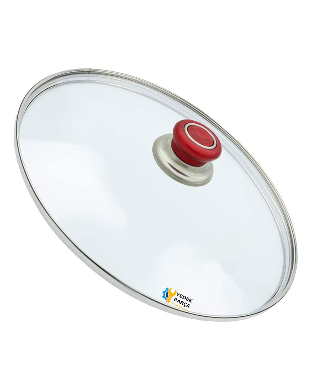 Tencere Sahan Tava Cam Kapağı Kapak 24 cm Kırmızı Tutma Tepesi