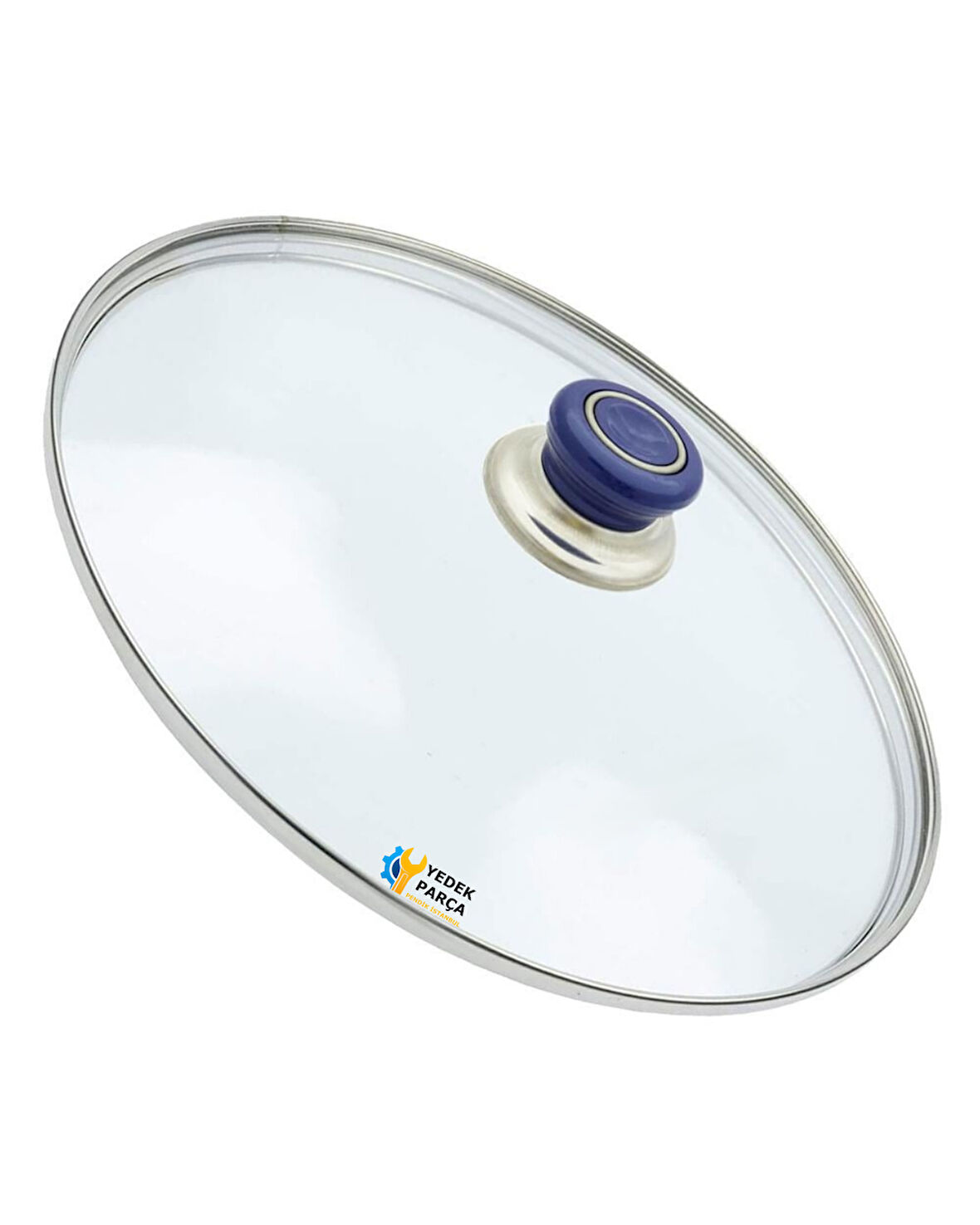 Tencere Sahan Tava Cam Kapağı Kapak 24 cm Lacivert Tutma Tepesi