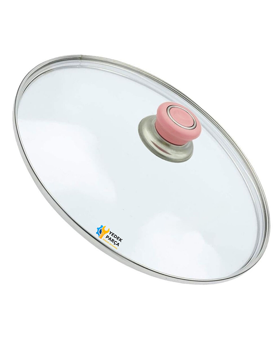 Tencere Sahan Tava Cam Kapağı Kapak 24 cm Pembe Tutma Tepesi