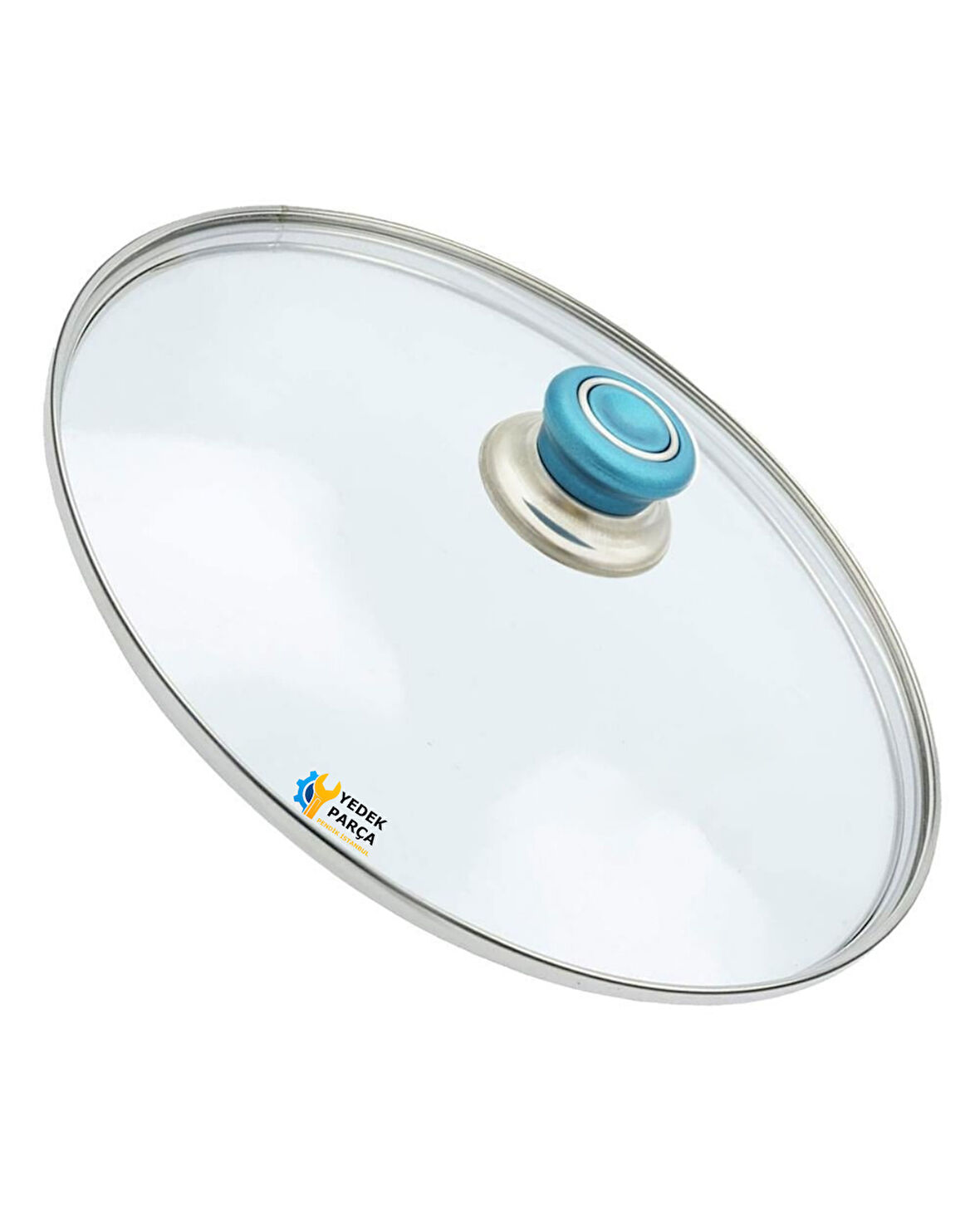 Tencere Sahan Tava Cam Kapağı Kapak 24 cm Turkuaz Tutma Tepesi