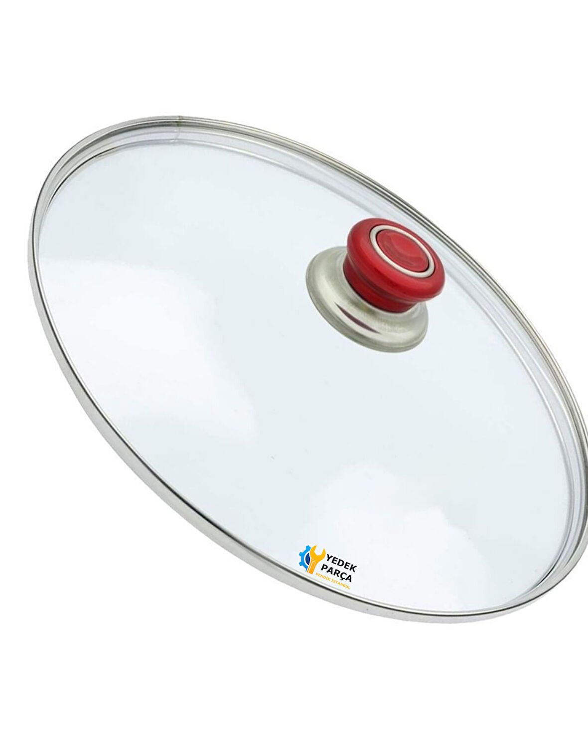 Tencere Sahan Tava Cam Kapağı Kapak 26 cm Kırmızı Tutma Tepesi