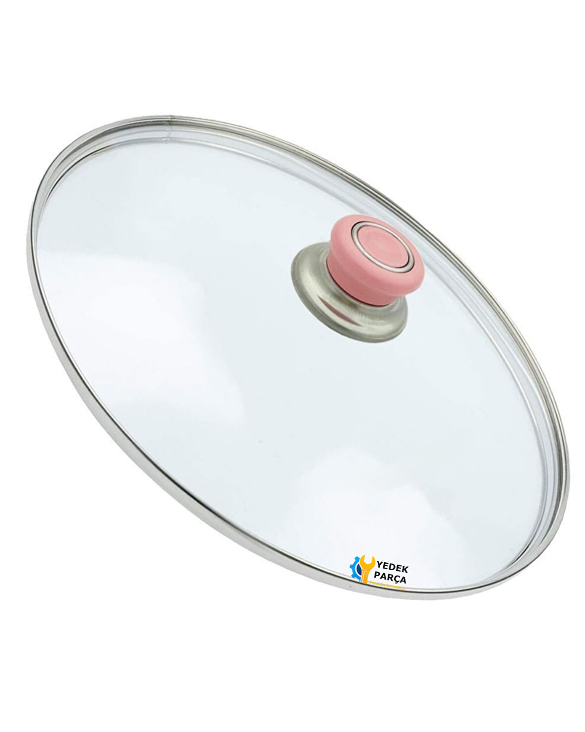 Tencere Sahan Tava Cam Kapağı Kapak 28 cm Pembe Tutma Tepesi