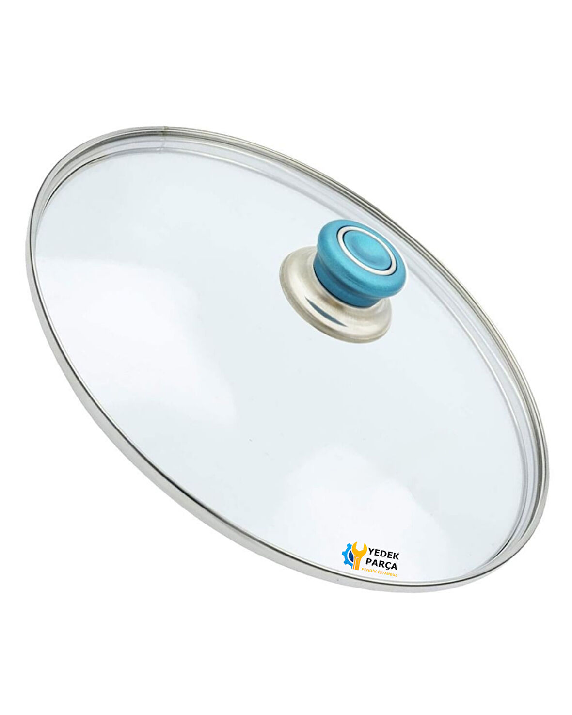 Tencere Sahan Tava Cam Kapağı Kapak 28 cm Turkuaz Tutma Tepesi