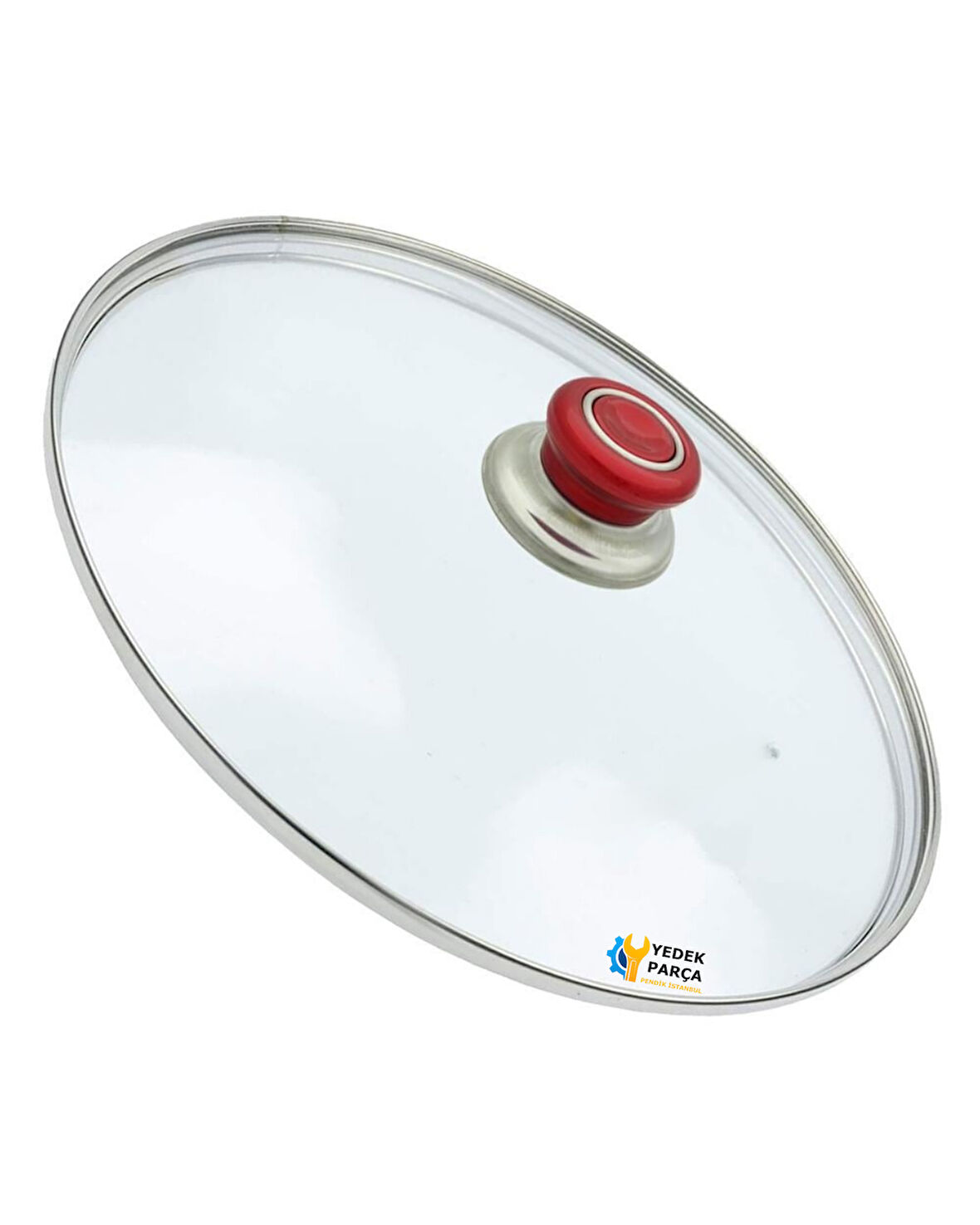 Tencere Sahan Tava Cam Kapağı Kapak 30 cm Kırmızı Tutma Tepesi