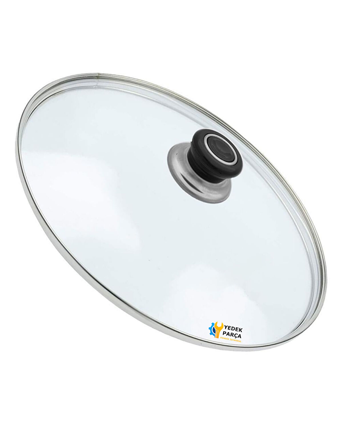 Tencere Sahan Tava Cam Kapağı Kapak 30 cm Siyah Tutma Tepesi