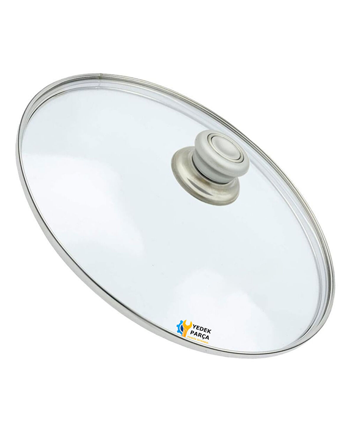 Tencere Sahan Tava Cam Kapağı Kapak 30 cm Gri Tutma Tepesi