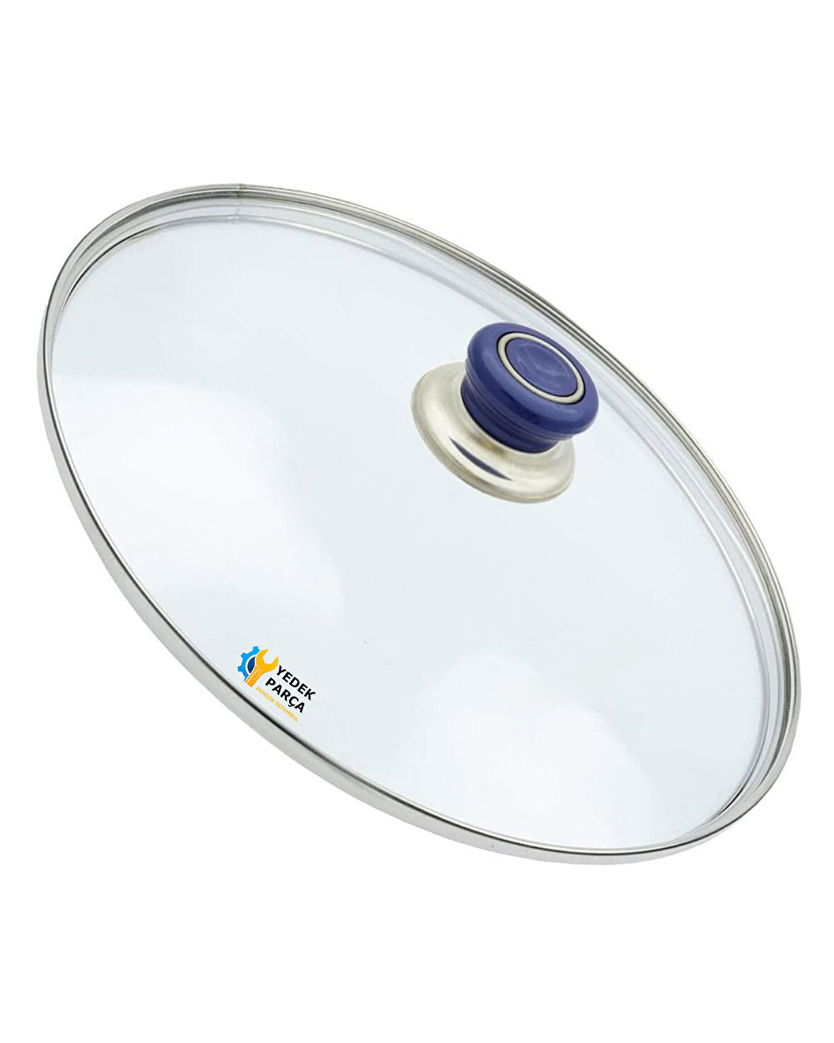Tencere Sahan Tava Cam Kapağı Kapak 32 cm Lacivert Tutma Tepesi
