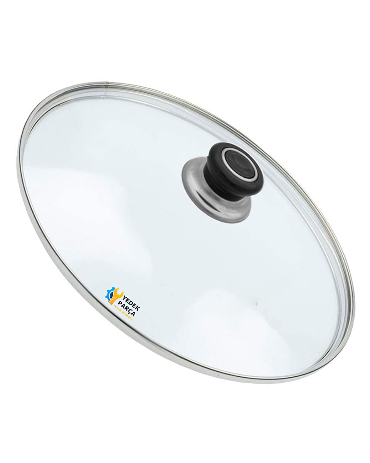 Tencere Sahan Tava Cam Kapağı Kapak 32 cm Siyah Tutma Tepesi