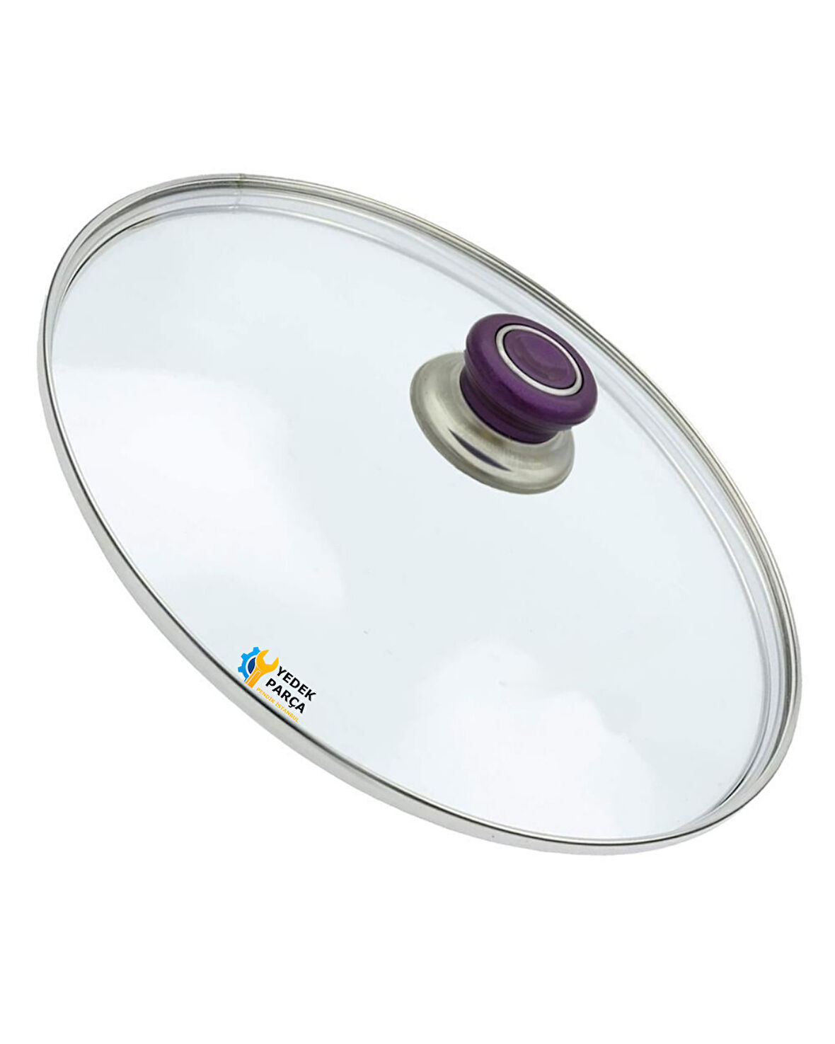 Tencere Sahan Tava Cam Kapağı Kapak 32 cm Mor Tutma Tepesi