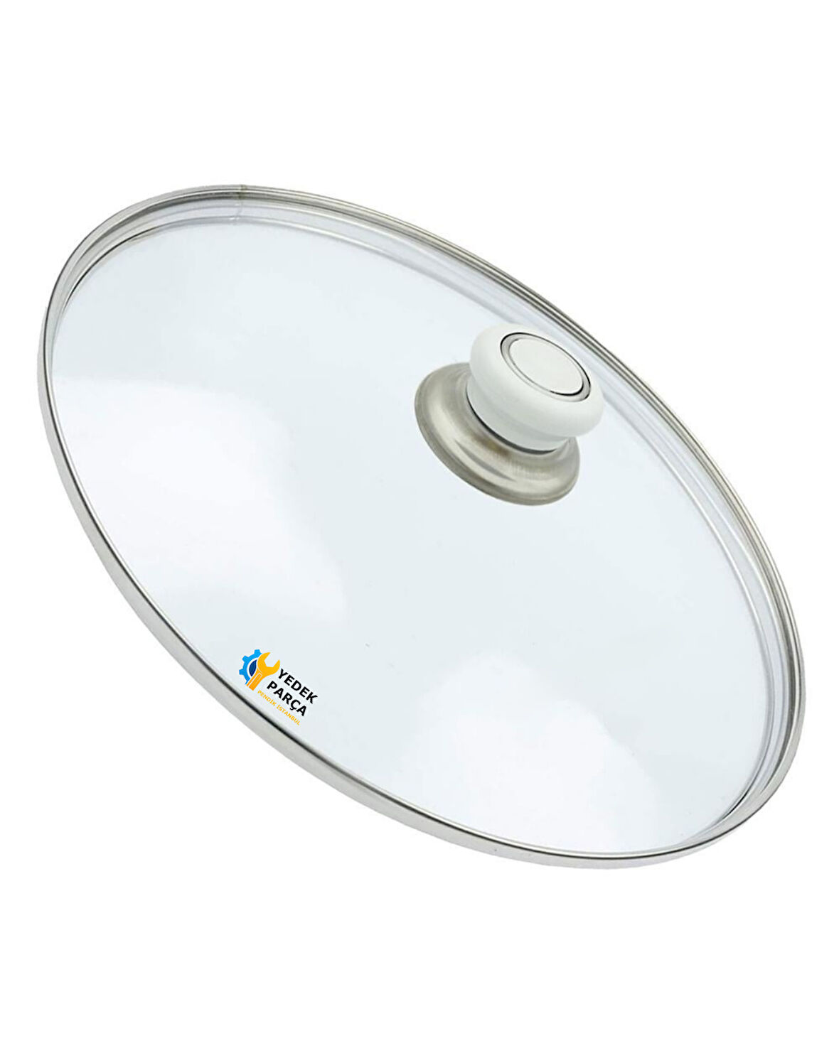Tencere Sahan Tava Cam Kapağı Kapak 32 cm Beyaz Tutma Tepesi