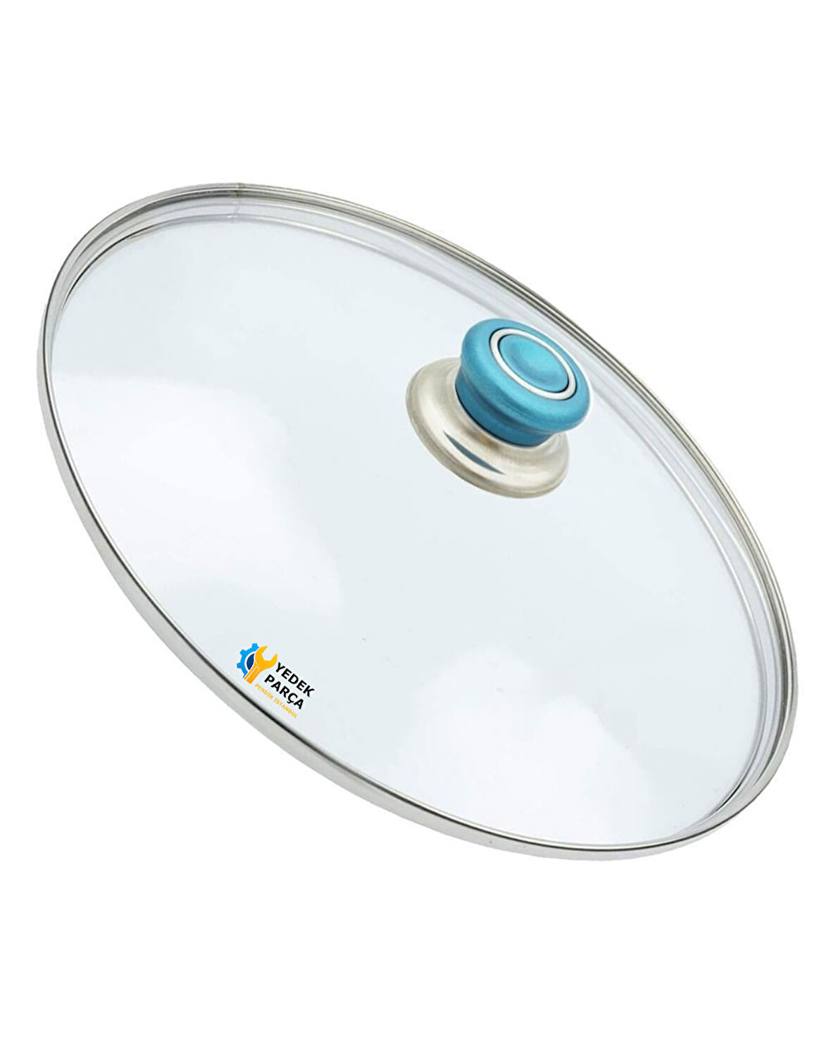 Tencere Sahan Tava Cam Kapağı Kapak 32 cm Turkuaz Tutma Tepesi