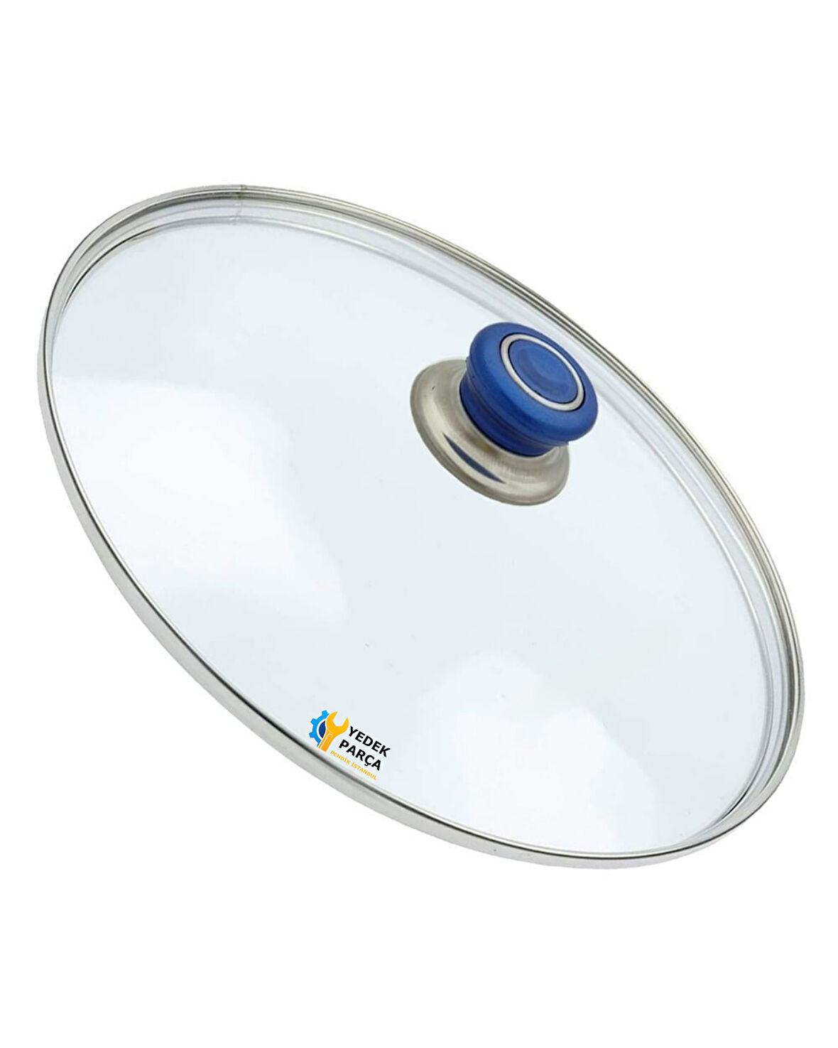 Tencere Sahan Tava Cam Kapağı Kapak 36 cm Mavi Tutma Tepesi