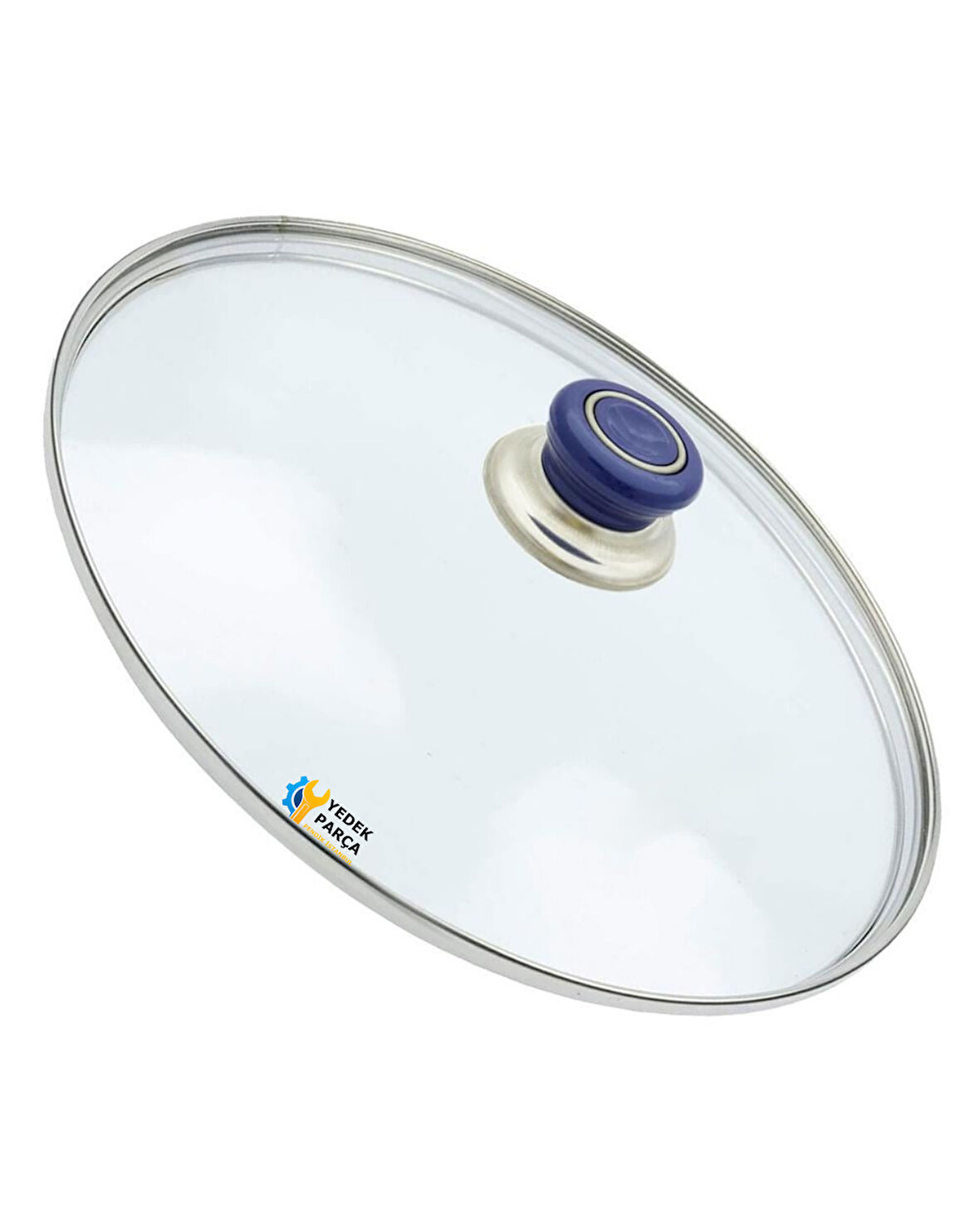 Tencere Sahan Tava Cam Kapağı Kapak 36 cm Lacivert Tutma Tepesi