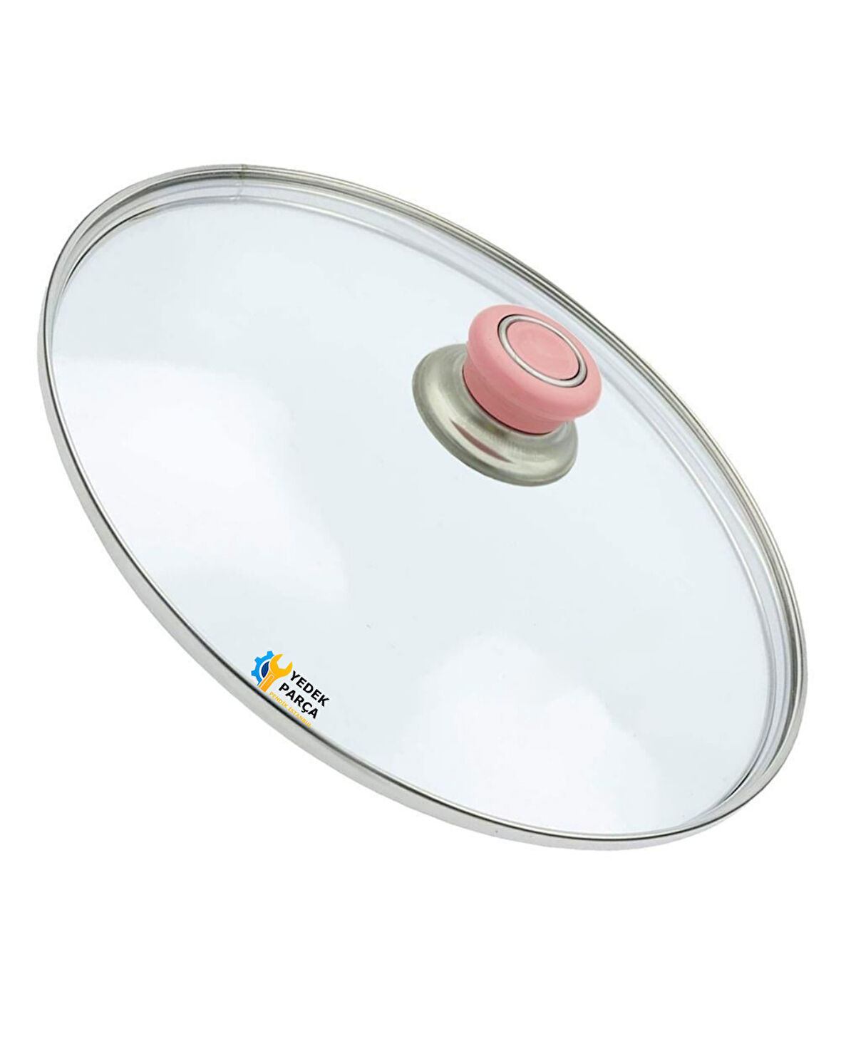 Tencere Sahan Tava Cam Kapağı Kapak 36 cm Pembe Tutma Tepesi