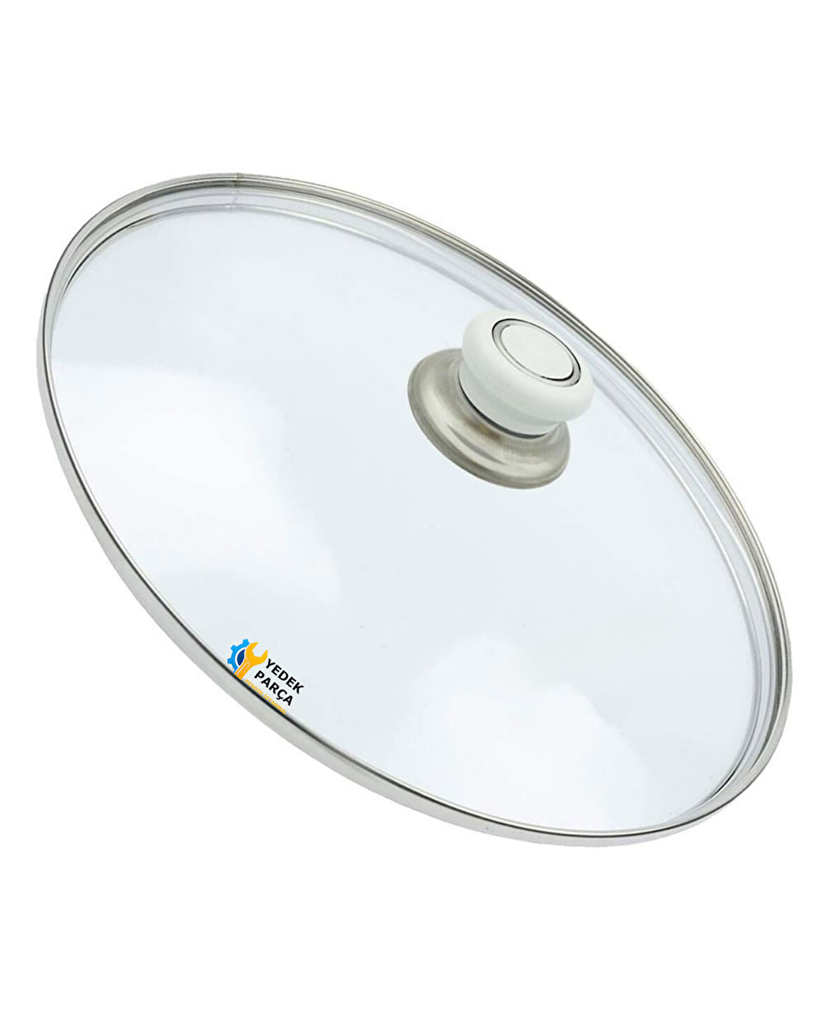 Tencere Sahan Tava Cam Kapağı Kapak 36 cm Beyaz Tutma Tepesi