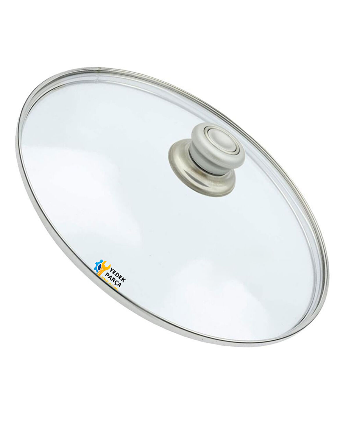 Tencere Sahan Tava Cam Kapağı Kapak 36 cm Gri Tutma Tepesi