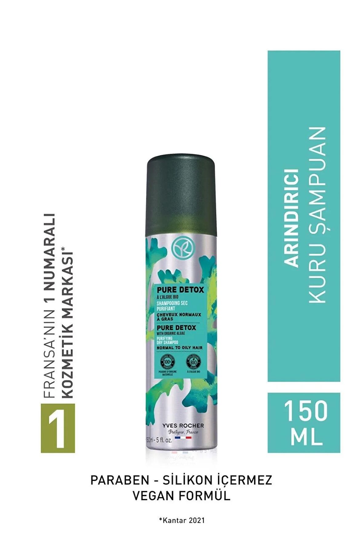 YVES ROCHER Arındırıcı (PURE DETOX) Kuru Şampuan - Tuzsuz & Vegan-150 ml