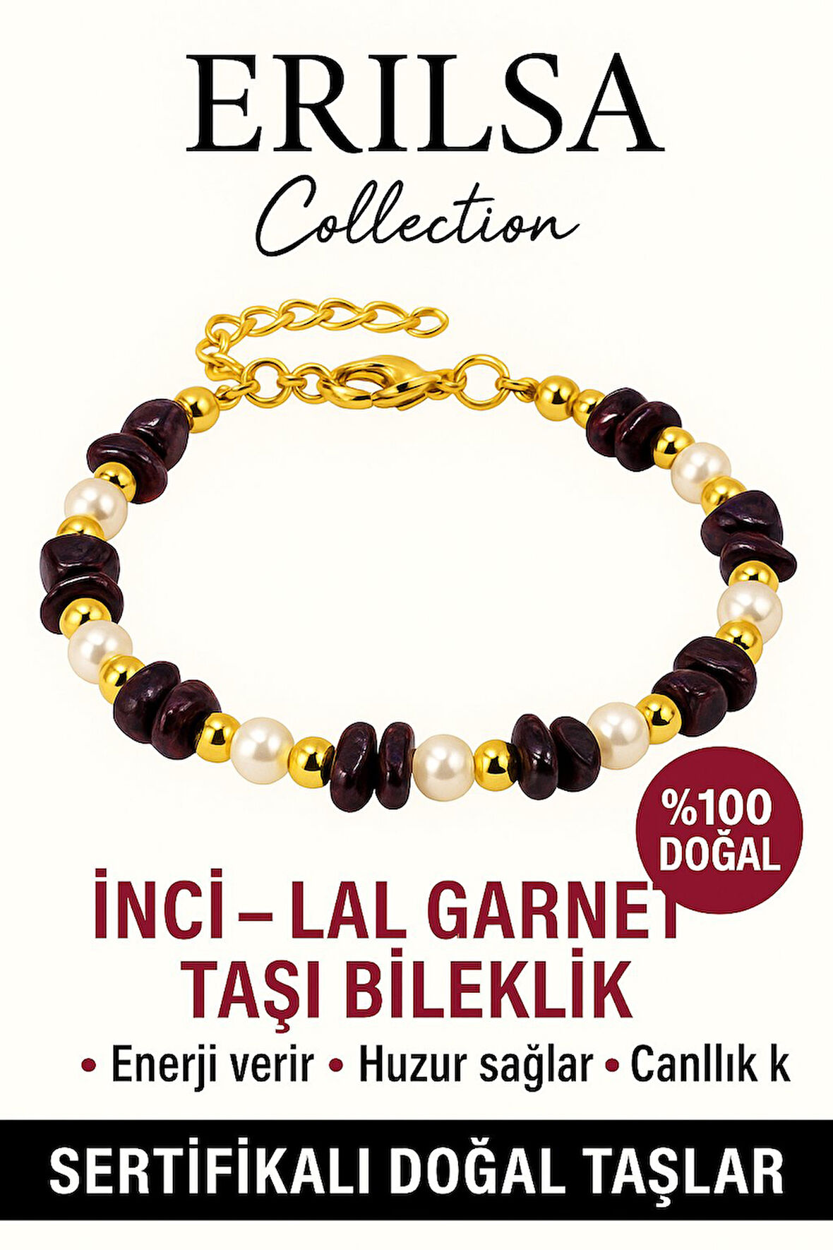 Sertifikalı İnci ve Lal Garnet Taşı Bileklik – Enerji ve Huzur