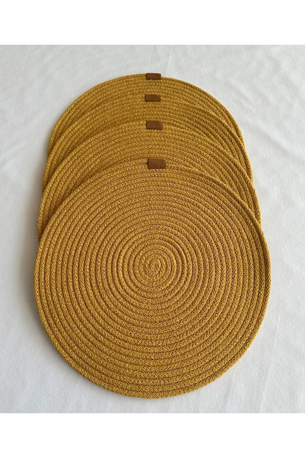 Yuvarlak Amerikan Servis Sofra Altlığı, Masa Dekoru Supla Hardal 33cm 4lü