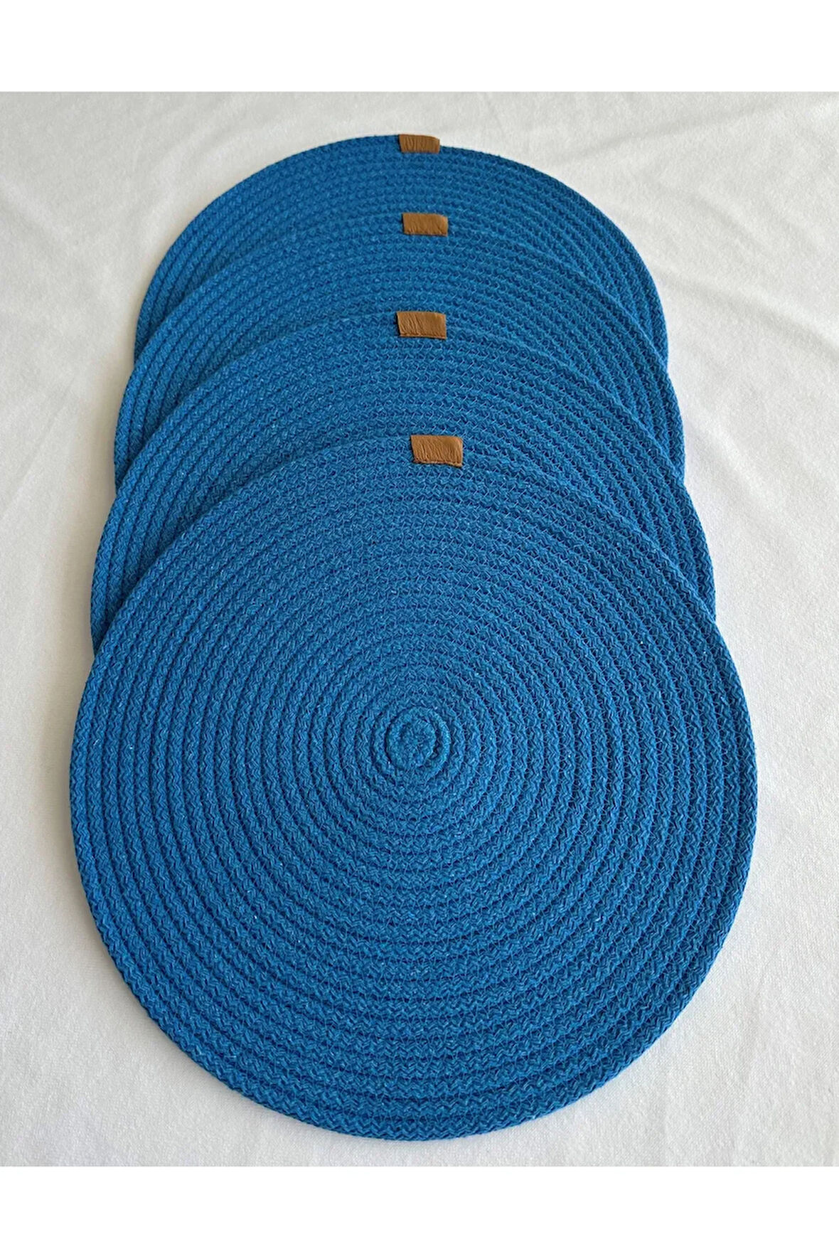 Yuvarlak Amerikan Servis Sofra Altlığı, Masa Dekoru Supla Mavi 33cm 4lü