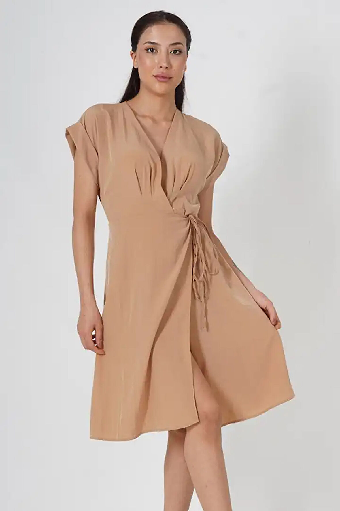 Düşük Omuz Kadın Kruvaze Elbise