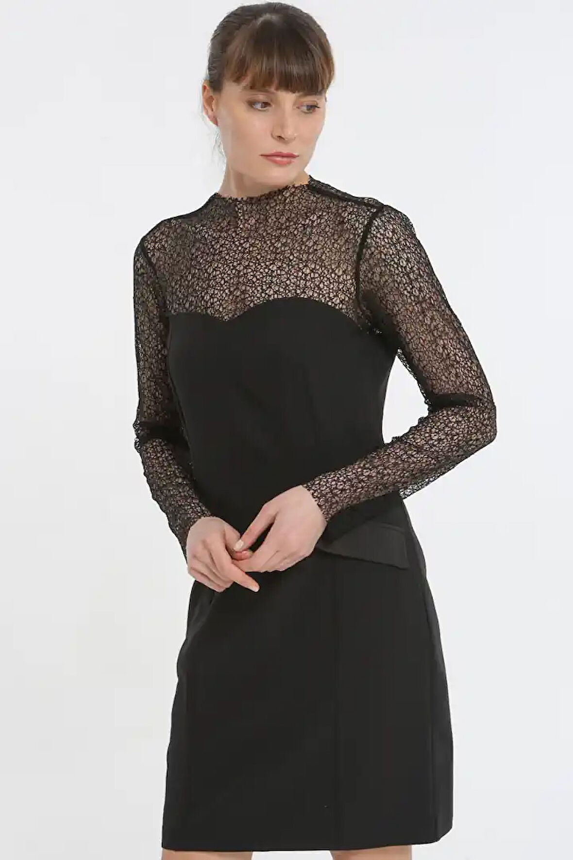 Kolları Tül Cep Detaylı Siyah Renk Kadın Elbise