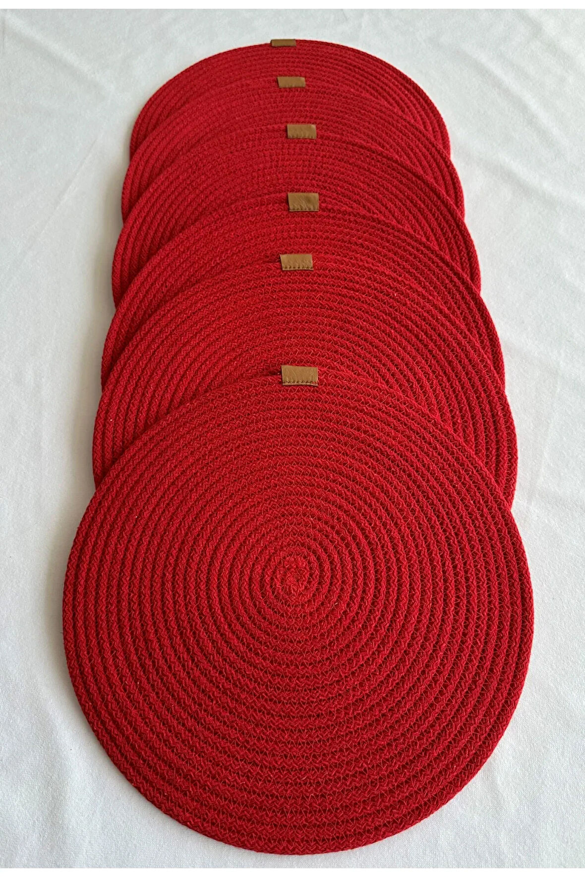 Yuvarlak Amerikan Servis Sofra Altlığı, Masa Dekoru Supla Kırmızı 33cm 6lı