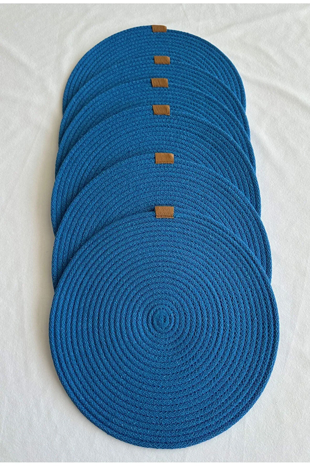 Yuvarlak Supla Amerikan Servis Sofra Altlığı, Masa Dekoru Mavi 33cm 6lı