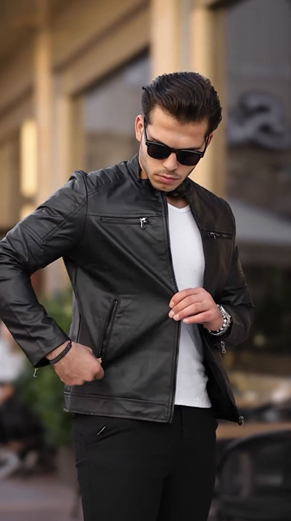 PRİFALDİ Yeni Sezon Dİk Yaka Fermuarlı Erkek Deri Ceket Siyah