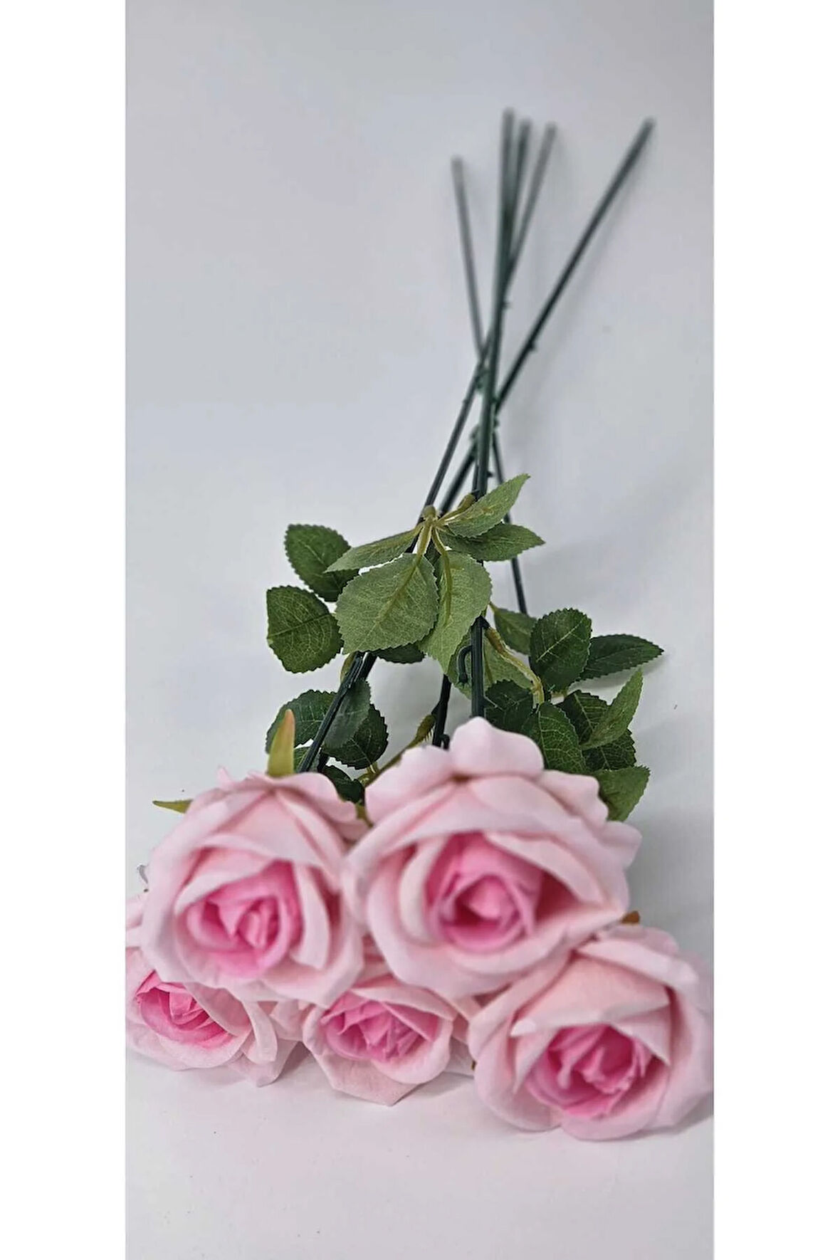 Yapay Kadife Gül 5 Adet Açık Pembe 50 cm VazoDekor Gelin Çiçeği ev Süsü