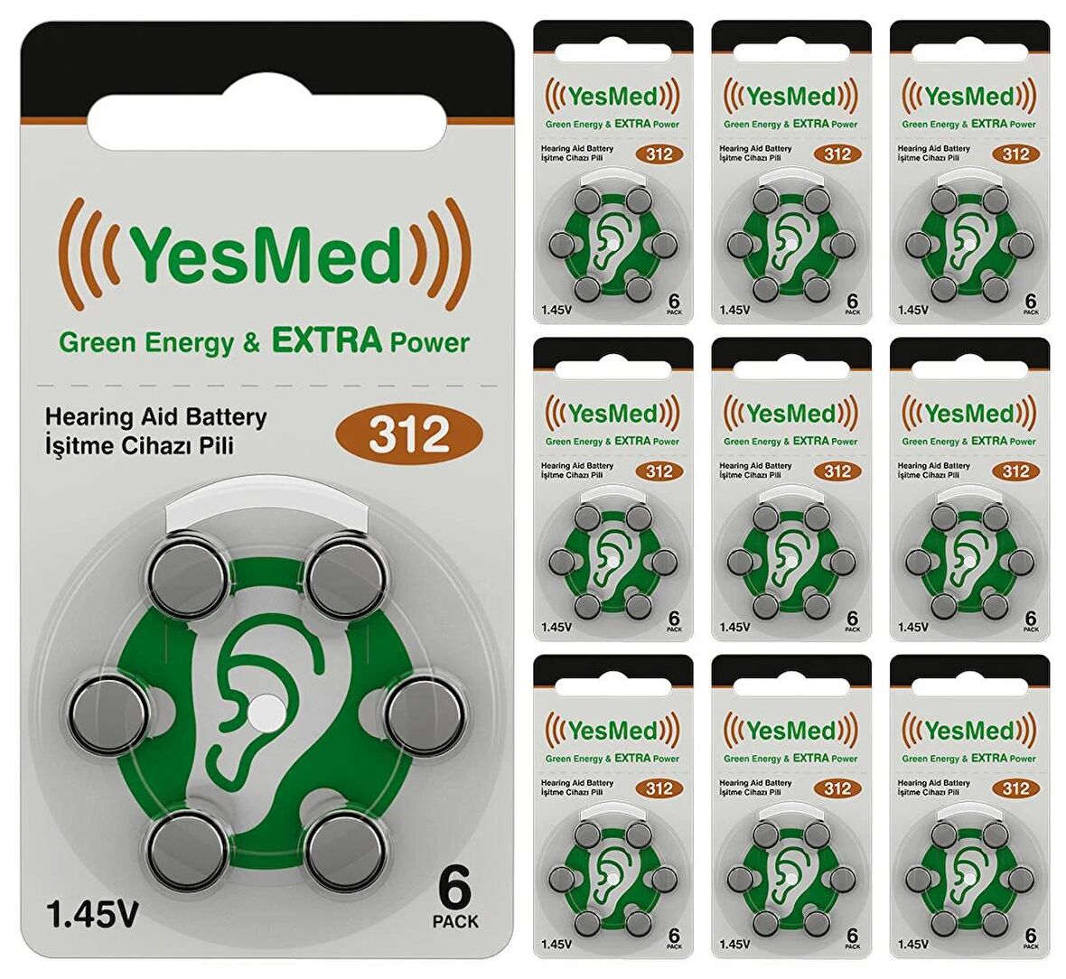 YesMed Extra Power 312 Numara İşitme Cihazı Pili (10 Paket x 6 Adet = 60 Adet Pil)