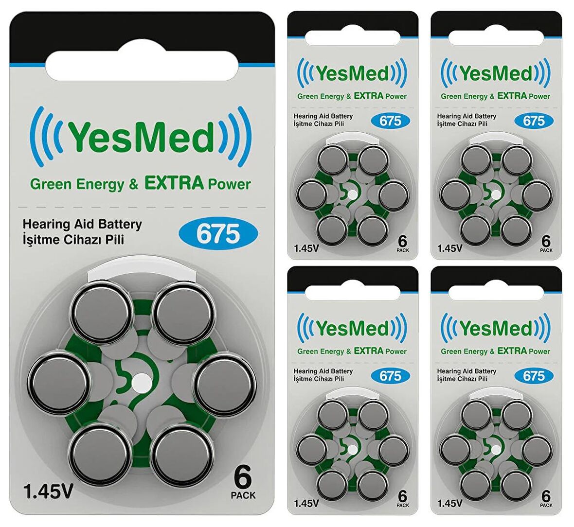 YesMed Extra Power 675 Numara İşitme Cihazı Pili (5 Paket x 6 Adet = 30 Adet Pil)