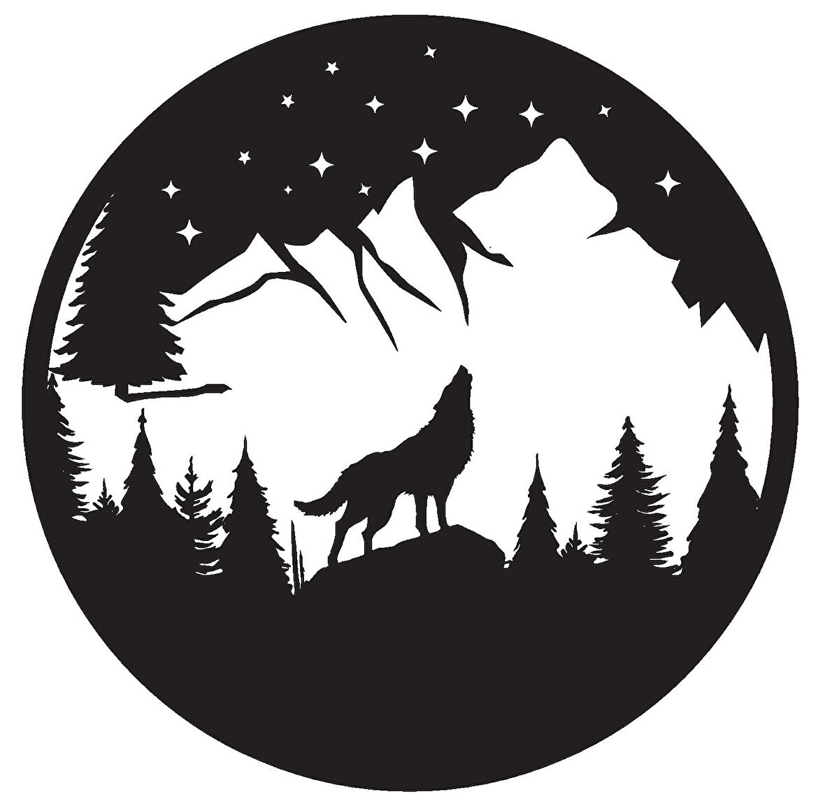Gece Bozkurt Ve Dağlar Duvar Dekor Sticker 40 x 40 cm