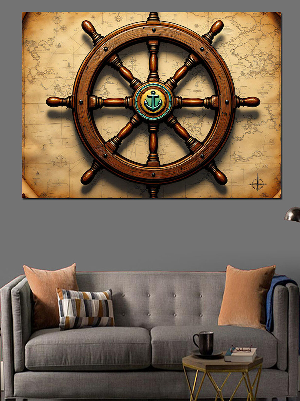 Eski Gemi Dümeni Dekoratif Kanvas - Mdf Ahşap Tablo