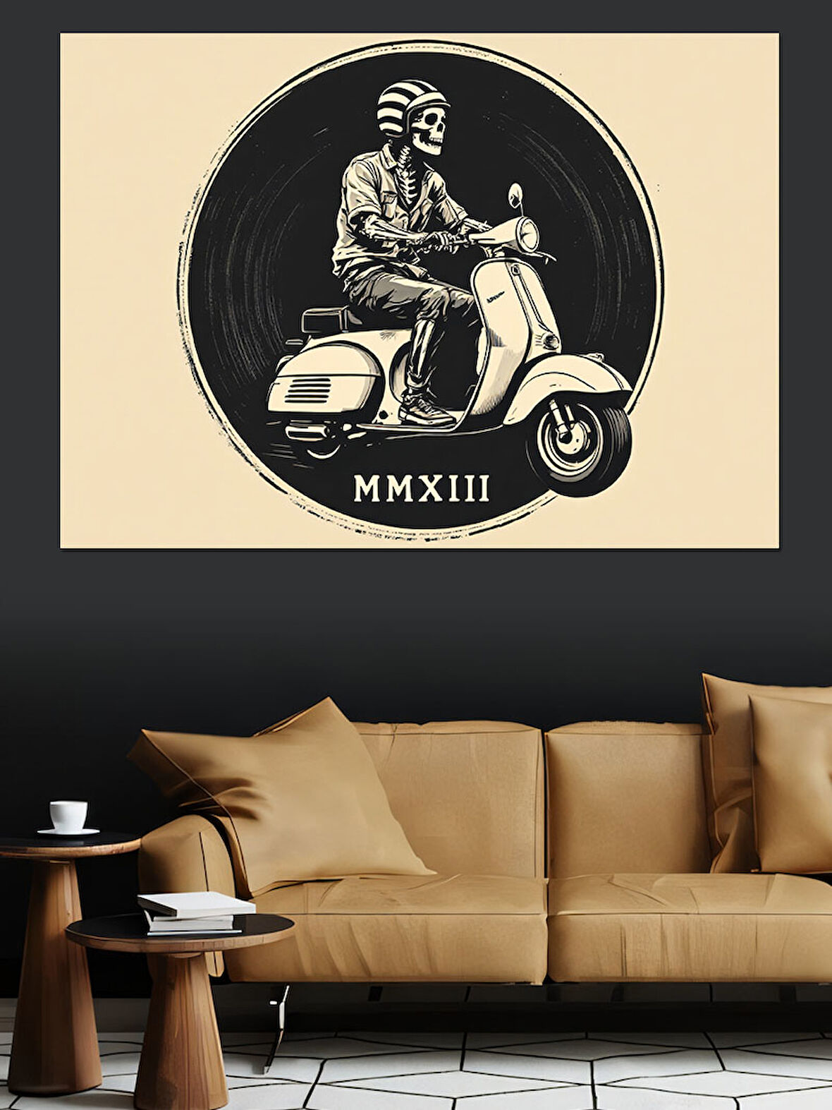 Klasik Vespa Sürücüsü Dekoratif Kanvas - Mdf Ahşap Tablo