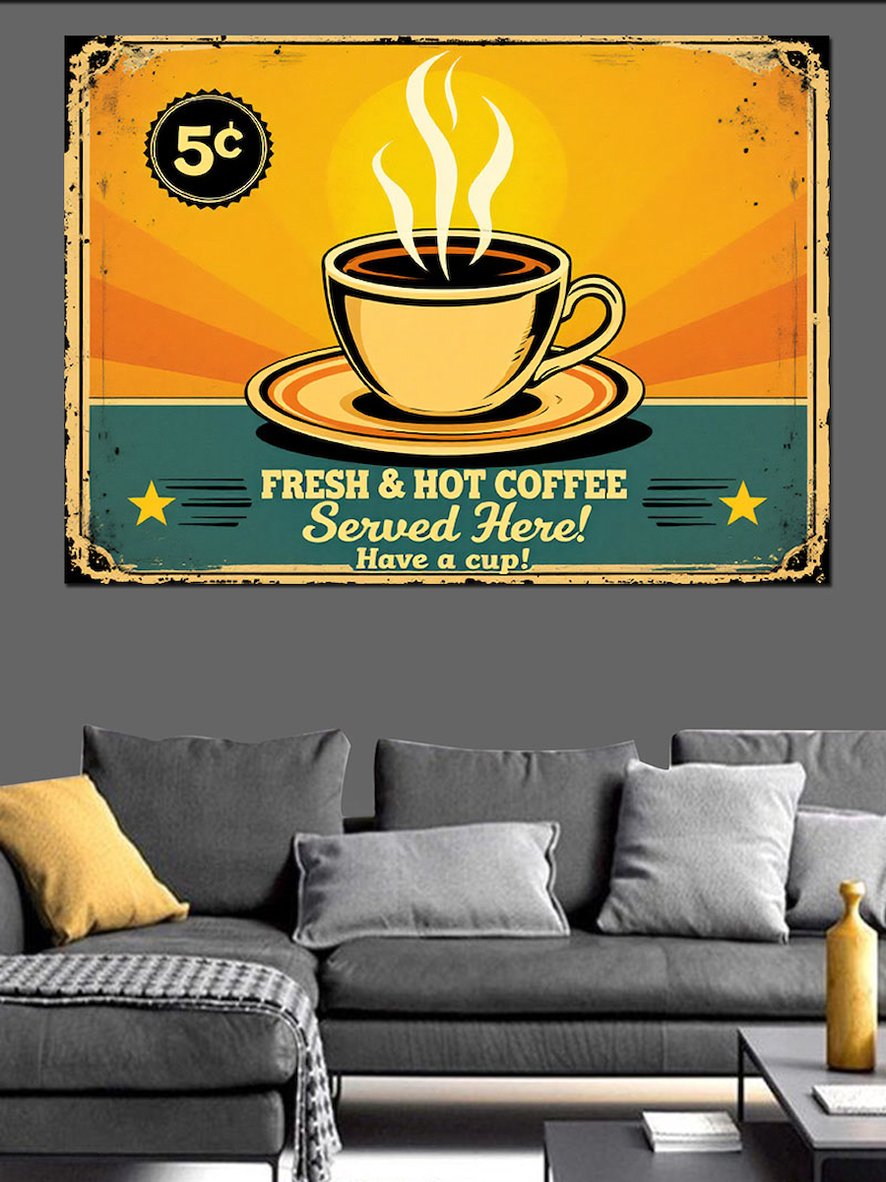 Vintage Kahve Reklam Posteri Dekoratif Kanvas - Mdf Ahşap Tablo